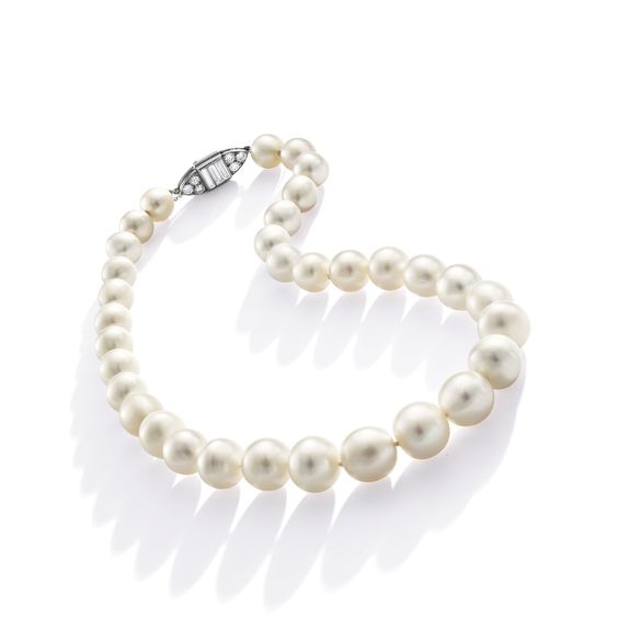 Rare and Fine Natural Pearl and Diamond Necklace, One Cultured